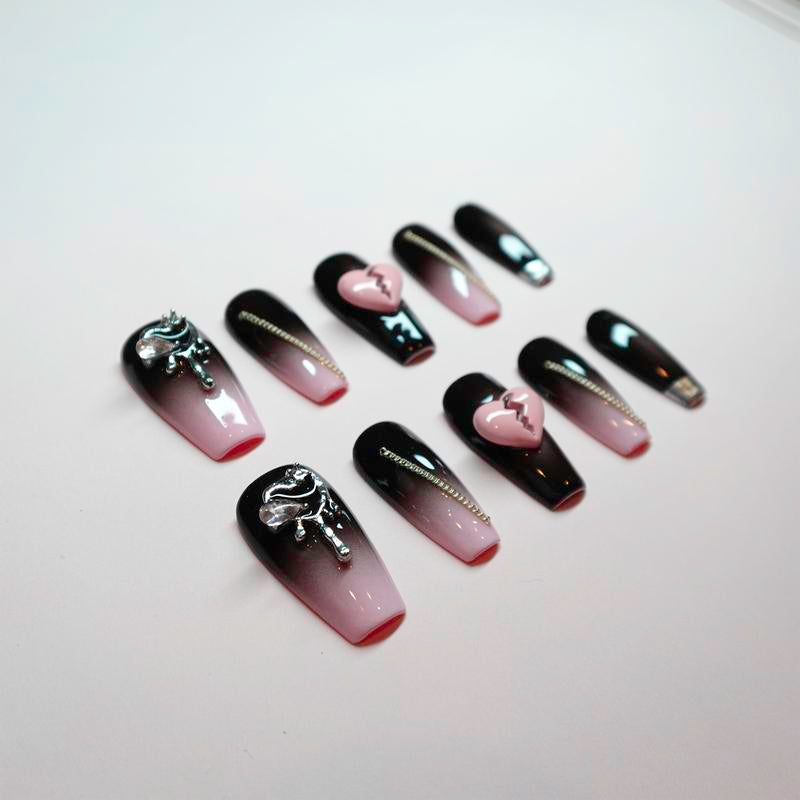 Luwanery Broken Heart Press on Nails - Handcrafted Luxury Design for Parties and Special Occasions - Embossed, Nail Care Salon Nail Art Nail Polish