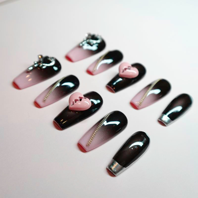 Luwanery Broken Heart Press on Nails - Handcrafted Luxury Design for Parties and Special Occasions - Embossed, Nail Care Salon Nail Art Nail Polish