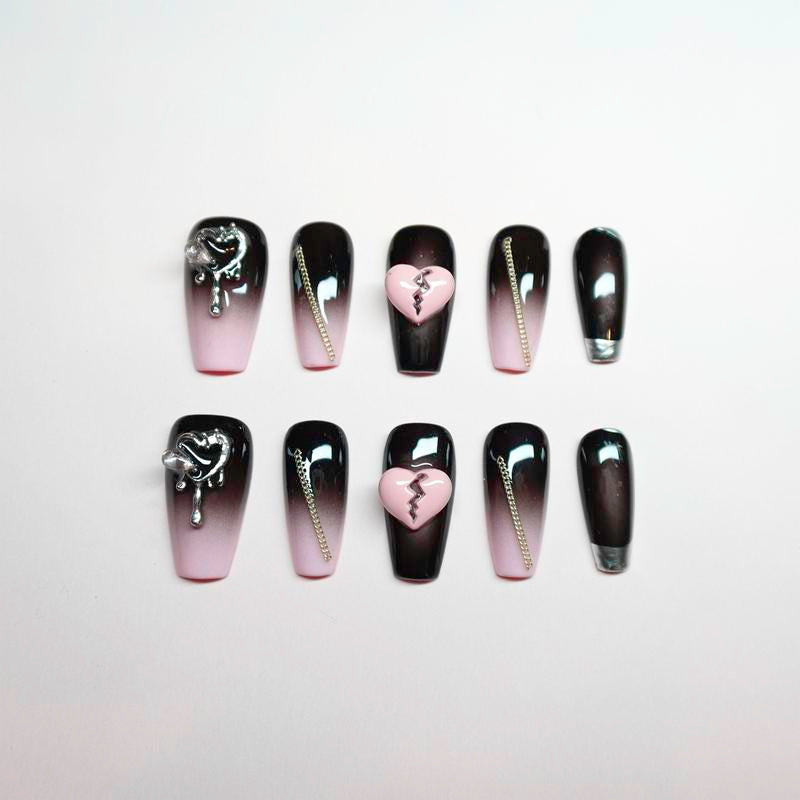 Luwanery Broken Heart Press on Nails - Handcrafted Luxury Design for Parties and Special Occasions - Embossed, Nail Care Salon Nail Art Nail Polish