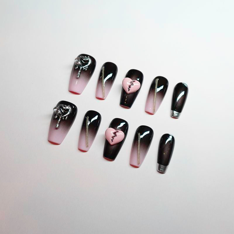 Luwanery Broken Heart Press on Nails - Handcrafted Luxury Design for Parties and Special Occasions - Embossed, Nail Care Salon Nail Art Nail Polish