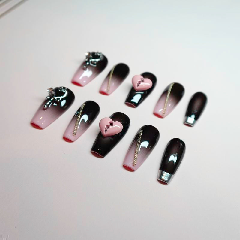 Luwanery Broken Heart Press on Nails - Handcrafted Luxury Design for Parties and Special Occasions - Embossed, Nail Care Salon Nail Art Nail Polish