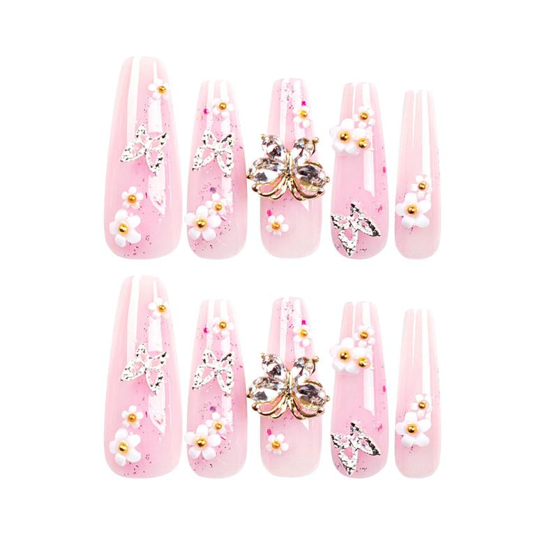 24Pcs Y2K 3D Long Coffin Clear Bownot and Bear Press-On Nails with Rhinestone Embellishments,For a Sweet Look. Delightful Nail Art Kit for a Playful yet Sophisticated Manicure. Nail Care Nail Polish